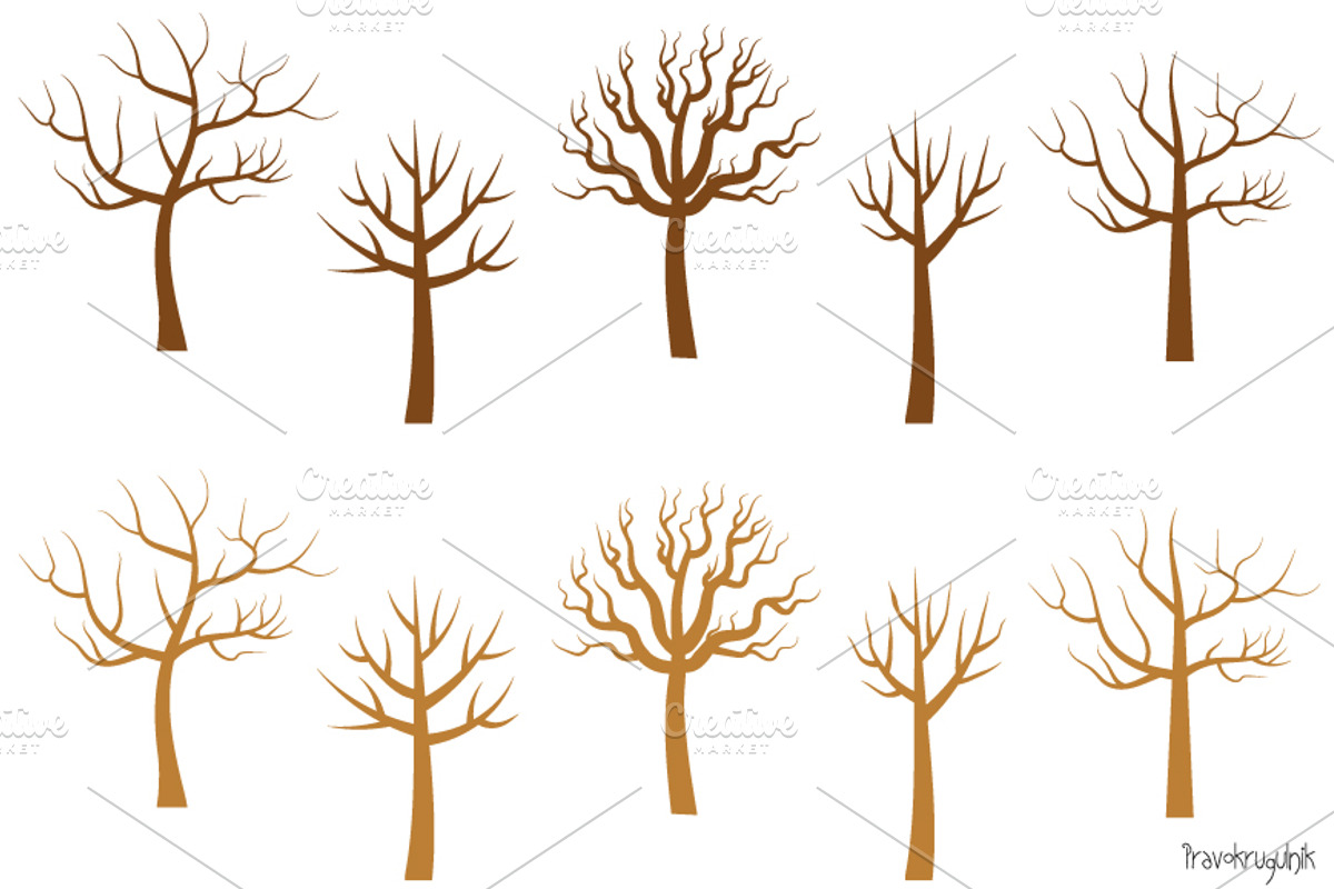 Bare tree silhouettes clipart set, an Illustration by Pravokrugulnik (Photo 3 of 4)