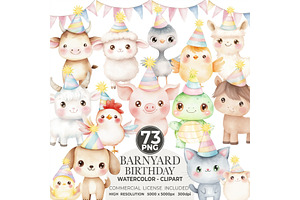 Farm Birthday Watercolor Clipart, an Illustration by CharmClipart