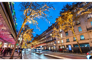 Illuminated Christmas lights on, a Holiday Photo by Leonid Andronov