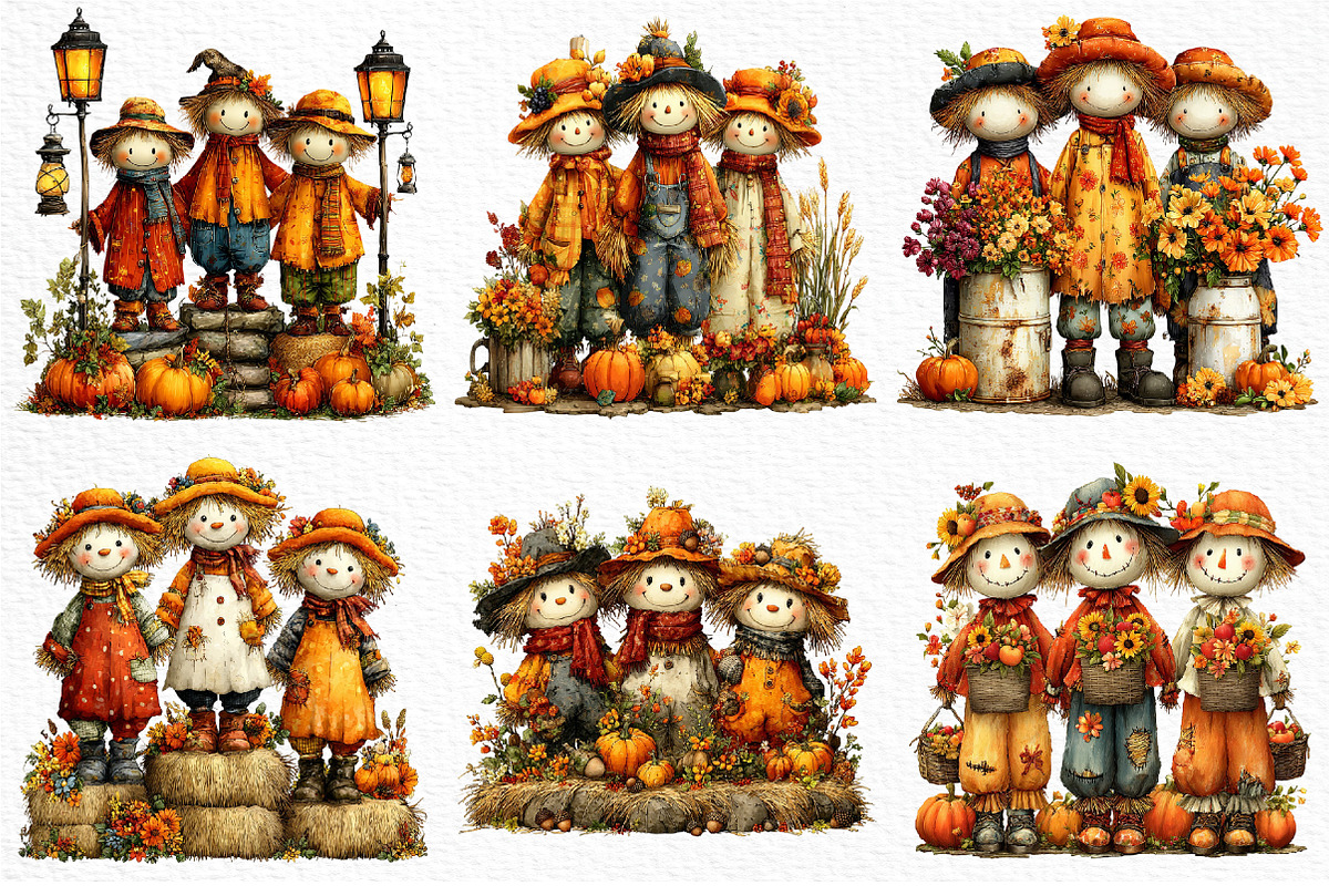 Whimsical Scarecrow Trio PNG, a Seasonal Illustration by Craft Nest (Photo 4 of 6)