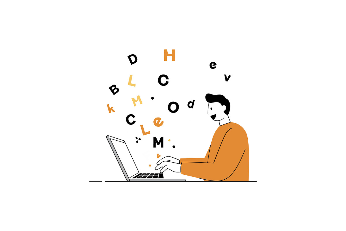 A man enthusiastically typing on a l, an Illustration by designvectx