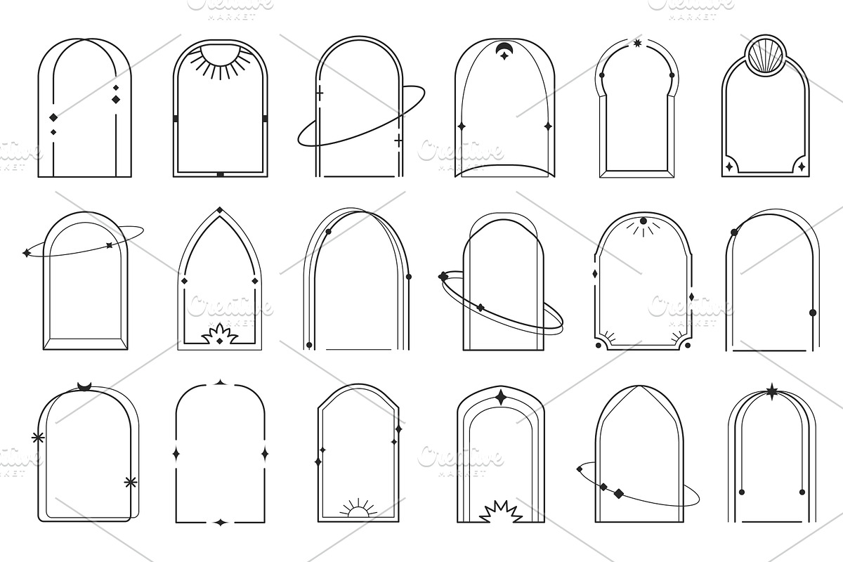 Linear boho arch frames. Bohemian, an Illustration by winwin.art