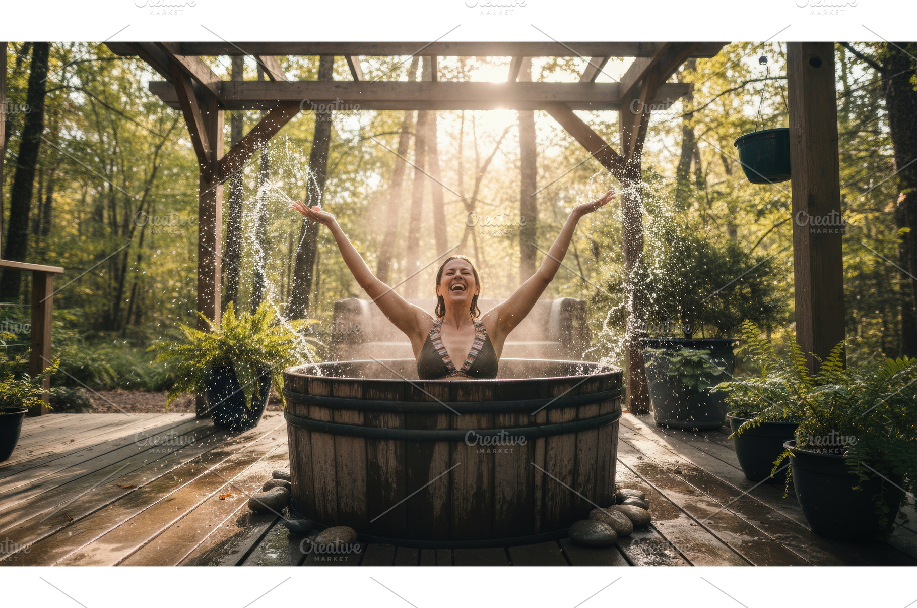 Joyful woman splashing water in, a Nature Photo by Igor Tichonow