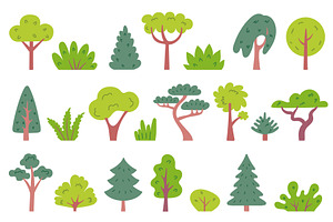 Trees and bushes. Simple deciduous, an Illustration by winwin.art