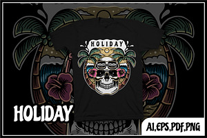 Holiday Skull Illustration