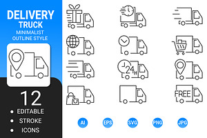 Delivery truck outline icon set, an Outline Icon by Icons