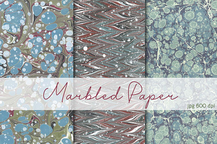 3 Hand Marbled Papers Winter, a Texture Graphic by Ebrua