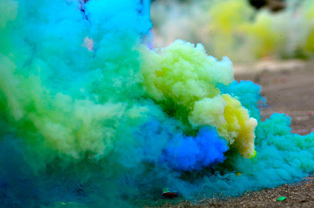 Clouds of brightly colorful smoke