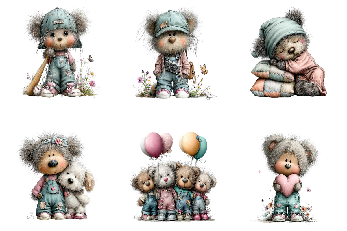 Pastel Watercolor Teddy Bear Clipart, a Seasonal Illustration by CreationArt (Photo 7 of 7)