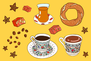 Vector Turkish Coffee And Tea.