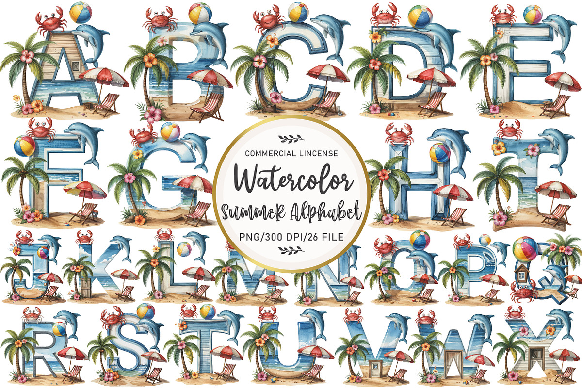 Summer Beach Doodle Alphabet Clipart, an Illustration by OK Design (Photo 1 of 5)