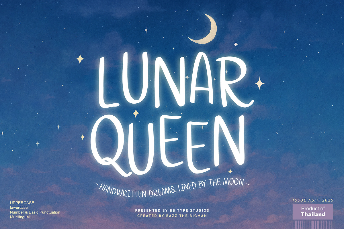 Lunar Queen, a Handwritten Font by BBtypeStudios (Photo 1 of 8)