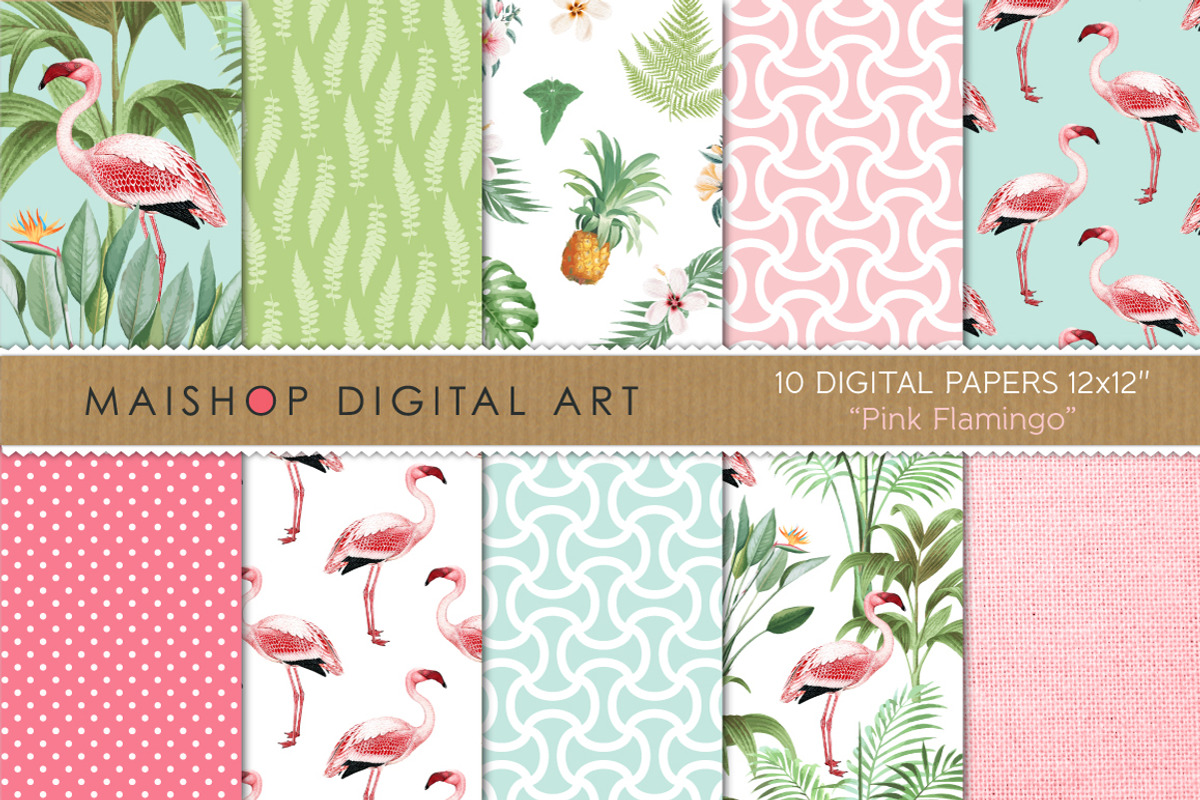 Digital Paper - Pink flamingo, a Pattern Graphic by Maishop (Photo 1 of 3)