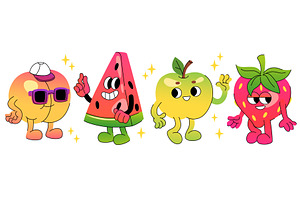 Groovy cartoon fruit persons with, a Food Illustration by art PVP - market