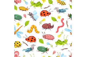 Beetle Pattern. Isolated Bugs