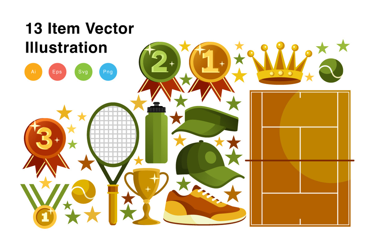 Tennis Elements Vector Illustration, a Sport Illustration by KAZ by IanMikraz Studio (Photo 3 of 3)