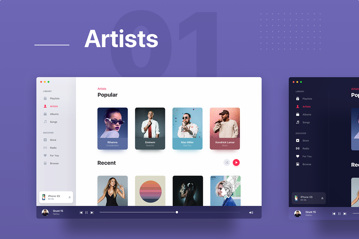 Apple OS Future UI Kit - Music, a Product Mockup by Orizon Design (Photo 5 of 11)