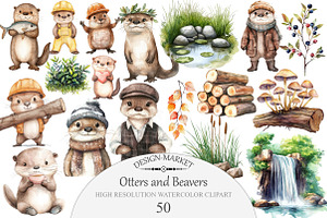 Otters and Beavers Clipart, an Illustration by Design Market