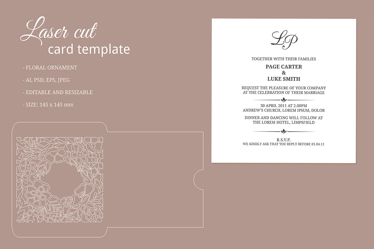 Laser cut invitation template, a Card Template by MARIA KOLYADINA (Photo 2 of 2)