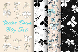 Big Hand-Drawn Bows Set.