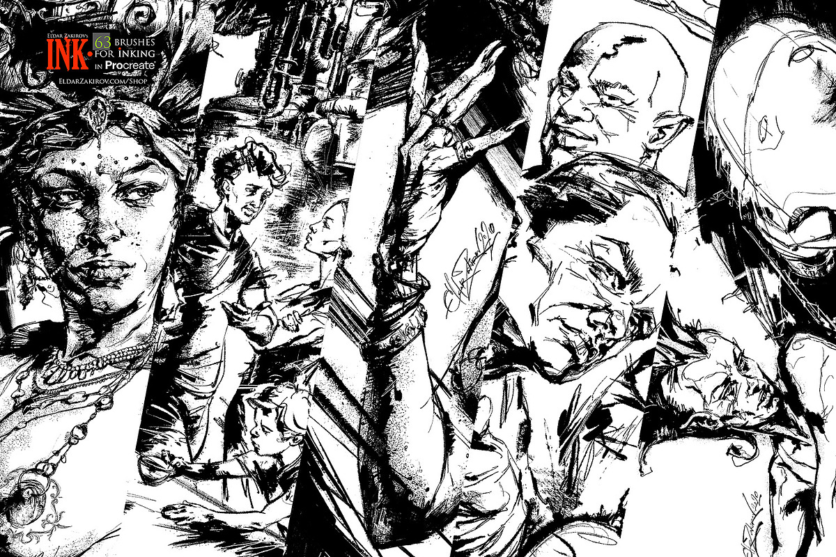 INK• 63 inking brushes for Procreate, a Brush Add-On by Eldar Zakirov's (Photo 3 of 17)