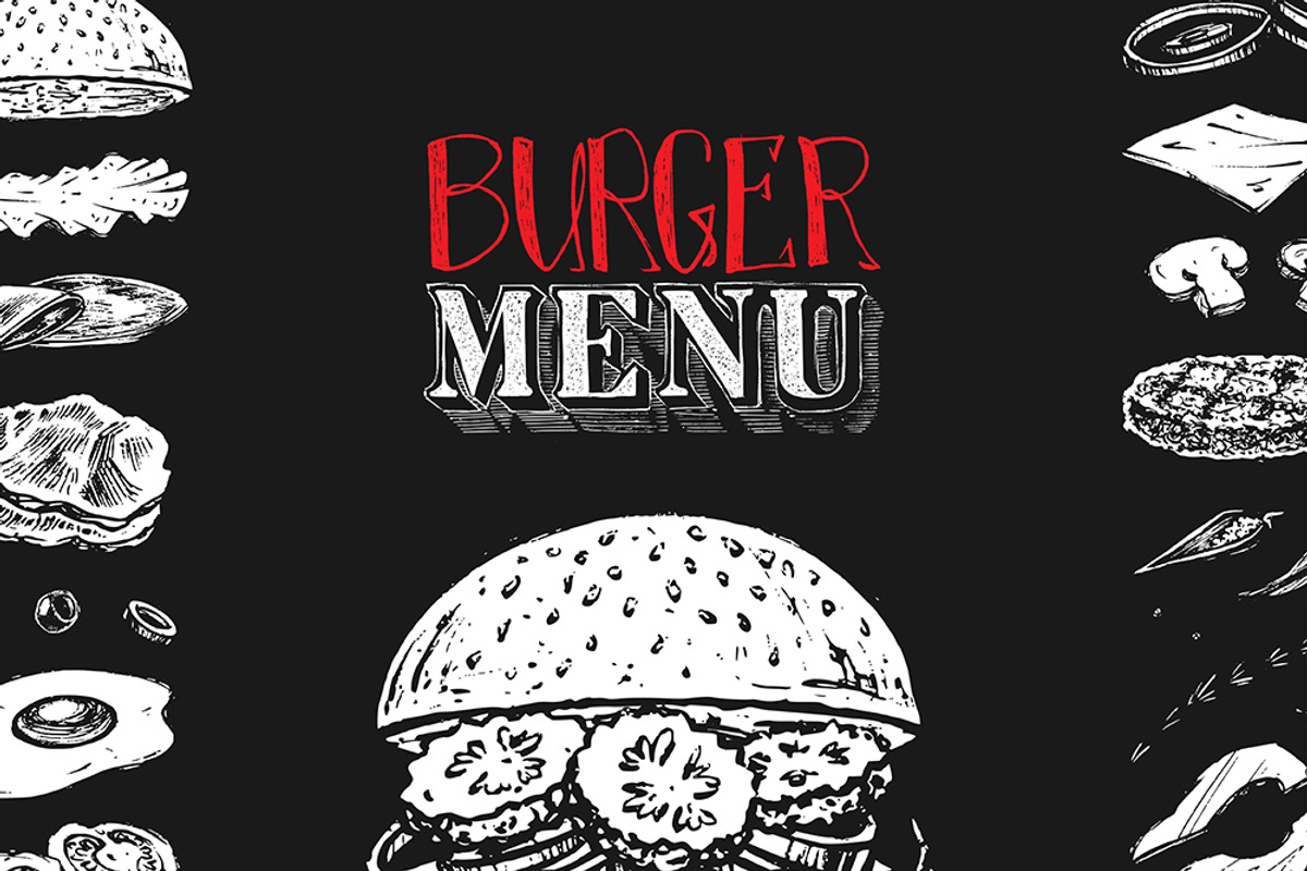 Burger menu. Hand-drawn. Chalk style, a Decorative Illustration by Margo Miller (Photo 13 of 15)