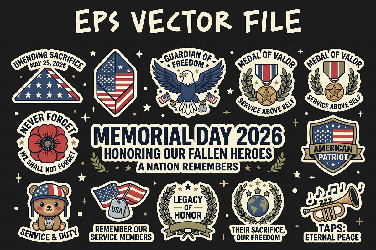 Memorial Day 2026 Patriot Badge Set, an Object Graphic by NH graphic (Photo 1 of 3)