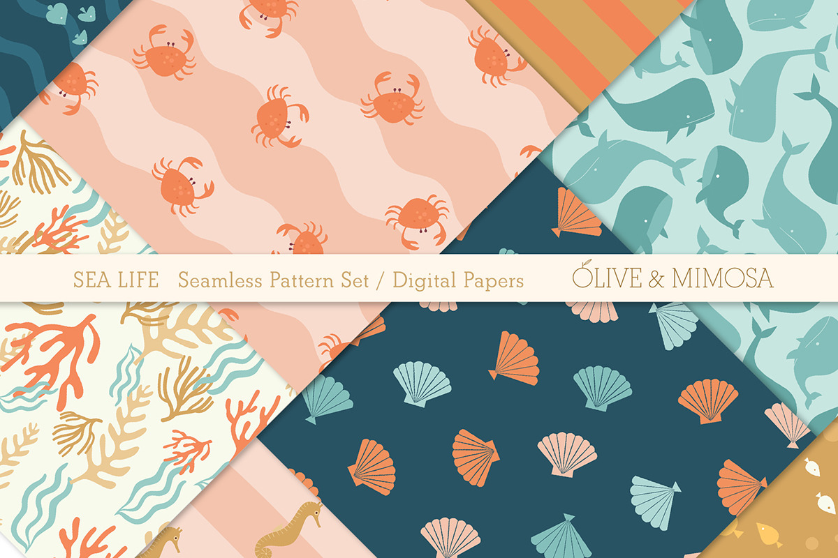 Sea life seamless pattern papers, a Pattern Graphic by Olive & Mimosa (Photo 2 of 4)