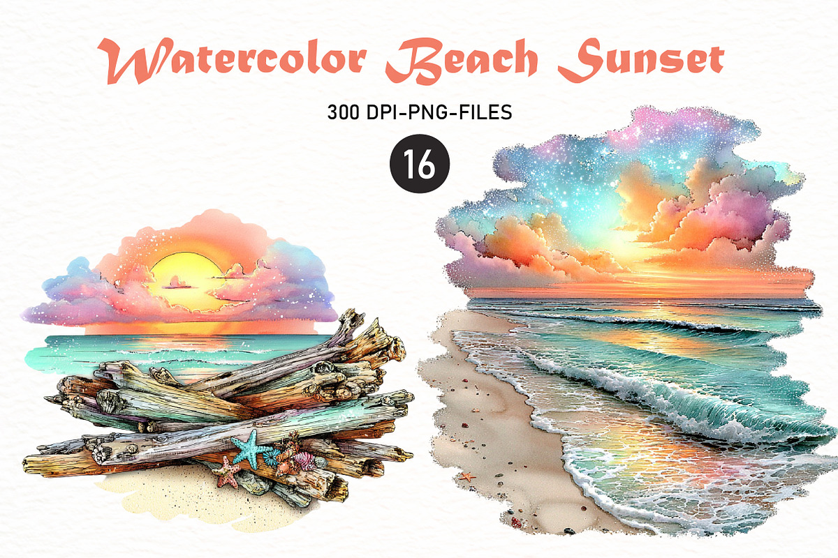 Watercolor Beach Sunset PNG Clipart, a Seasonal Illustration by Designworld (Photo 1 of 8)