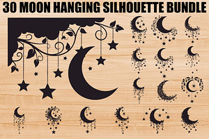 Moon Hanging Silhouette Bundle, an Illustration by Gaye Art