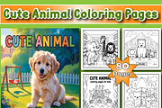 Cute Animal Coloring Pages For Kids, an Animal Illustration by Printable Design Store (Thumbnail 1 of 4)