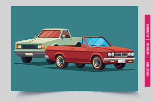 Red car behind green truck, an Illustration by Tanuart