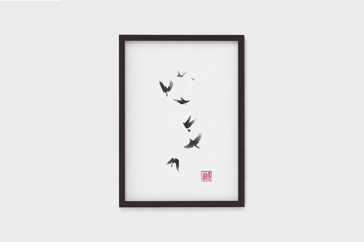 Black pennant sumi-e painting, a Background Graphic by Quetzal Art (Photo 3 of 5)
