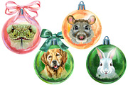 Christmas baubles with animals, an Animal Illustration by Watercolor fantasy (Thumbnail 2 of 4)
