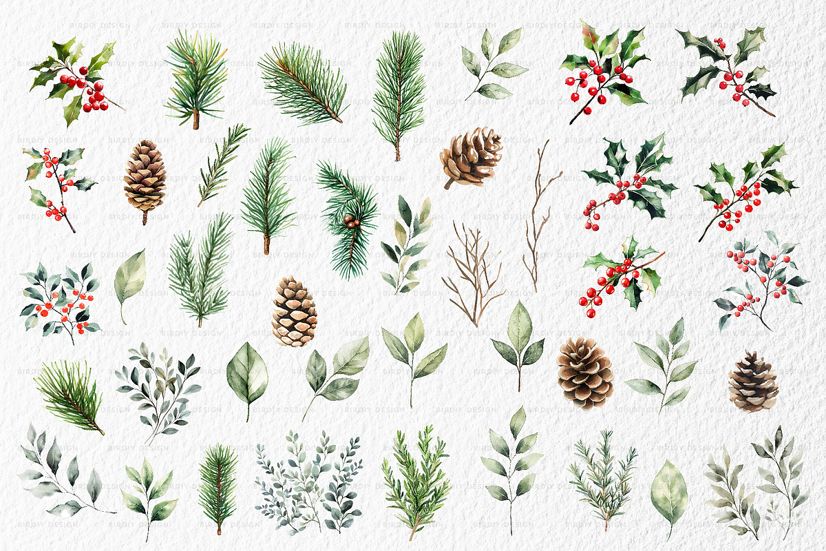 Watercolor Christmas Illustrations, a Seasonal Illustration by BirDIY Design (Photo 3 of 8)