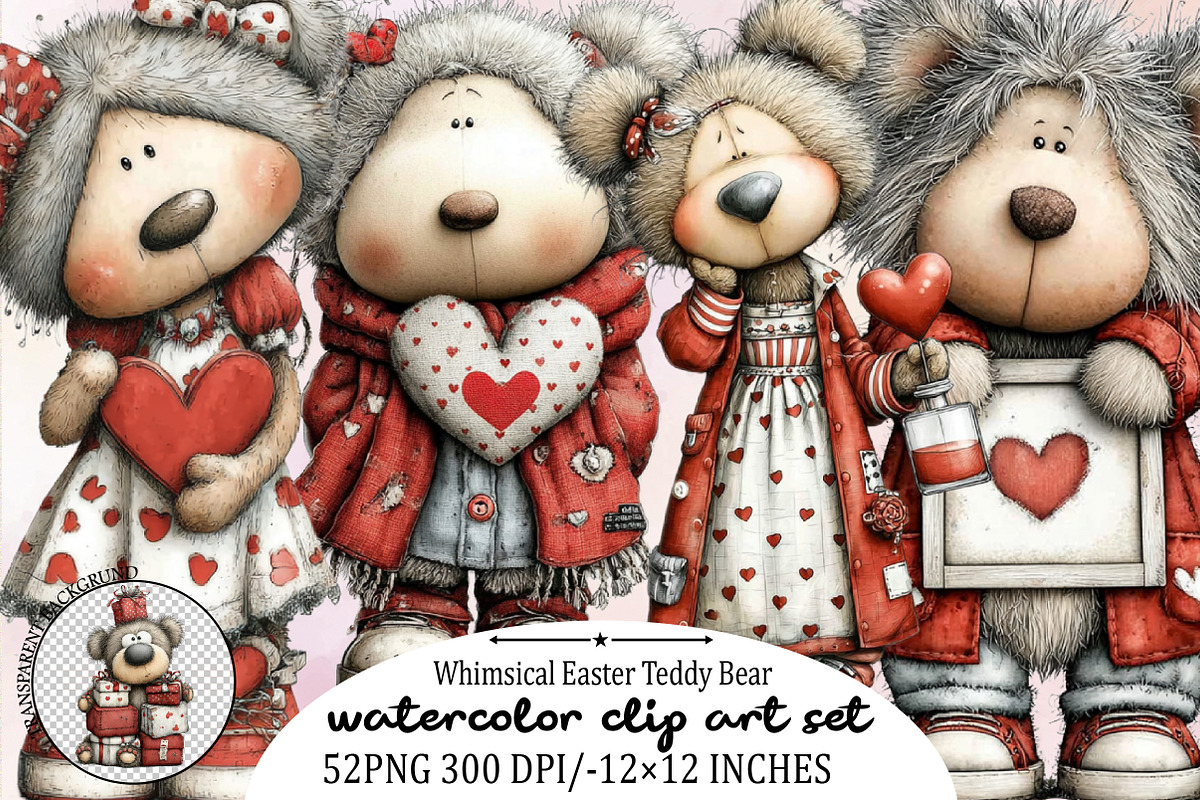 Whimsical Easter Teddy Bear Clipart, an Illustration by SVGArt (Photo 1 of 7)