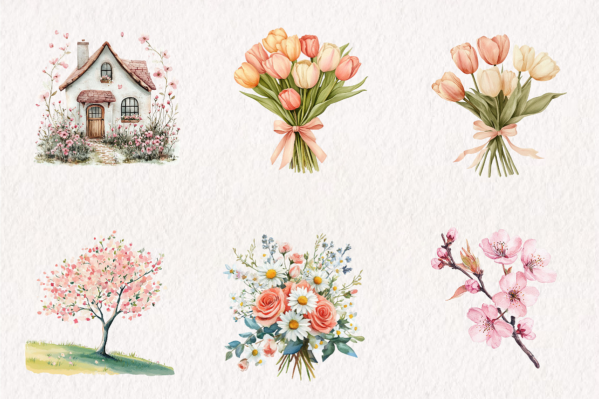 Watercolor Cute Spring Collection, an Illustration by CreationArt (Photo 3 of 10)