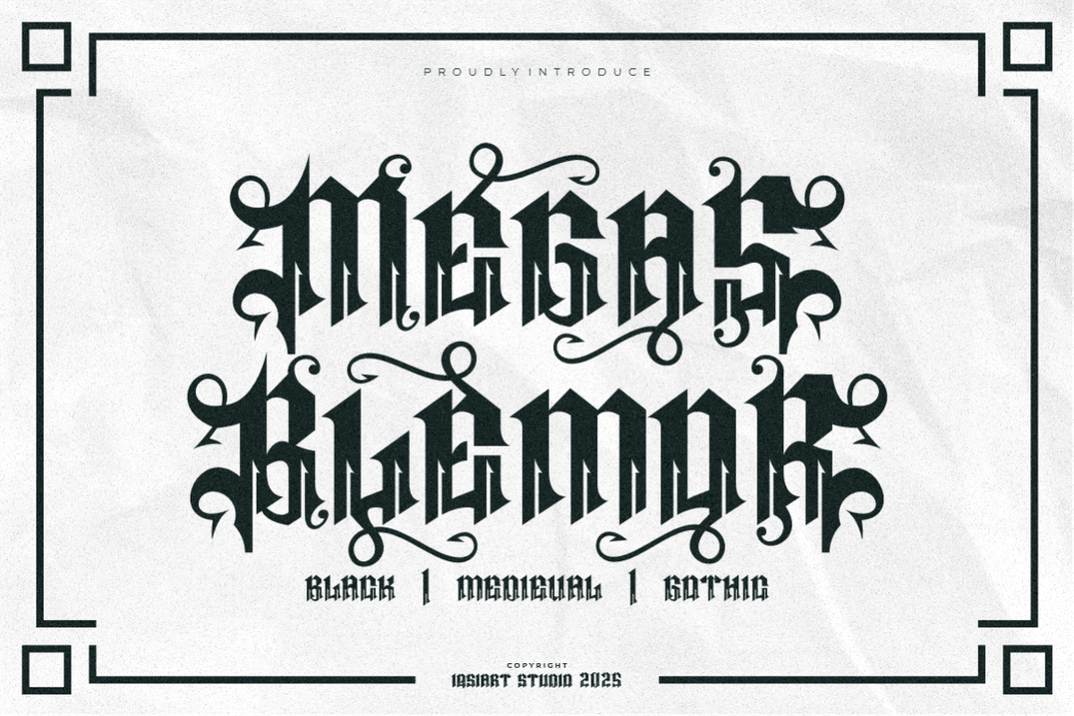 Megas Blemor - Tattoo Font, a Blackletter Font by Iqsiart Studio (Photo 1 of 10)