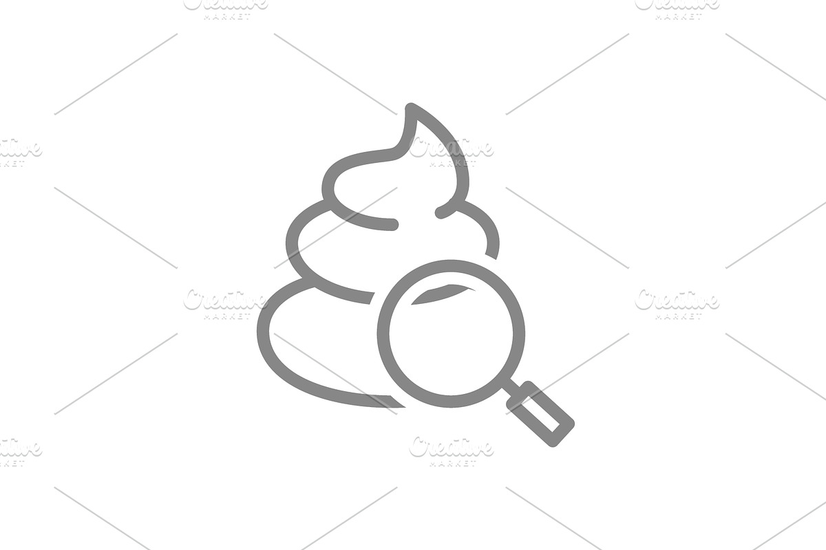 Poop with magnifying glass line icon, an Object Illustration by GraphiShop