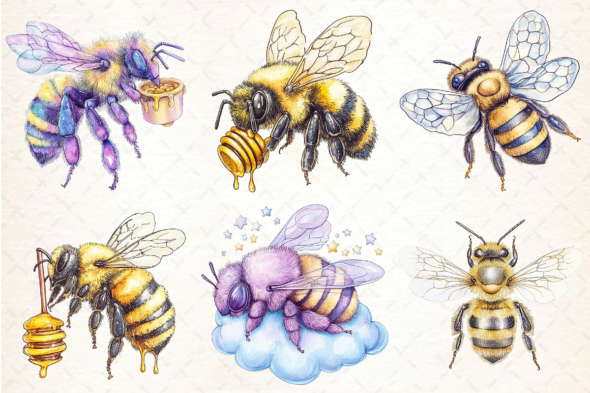 Watercolor  Bee  Clipar, an Illustration by DreamCafeArt (Photo 4 of 9)