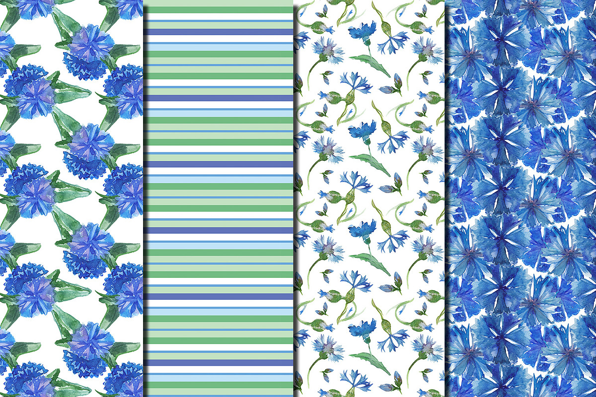 Watercolor Cornflowers patterns, a Pattern Graphic by DollyPotterson (Photo 5 of 6)