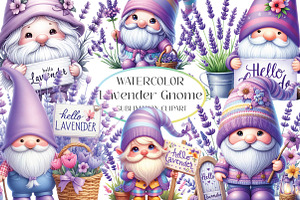 Watercolor Lavender Gnomes Clipart