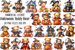 Halloween Teddy Bear Clipart, an Illustration by CraftArtStudio