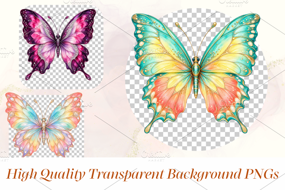 Glitter Butterfly Clipart PNG Bundle, an Animal Illustration by Ink Gallery (Photo 3 of 13)