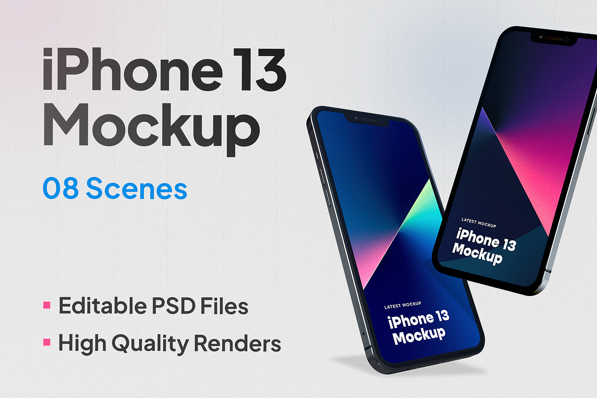 iPhone 13 Pro Mockup, an iPhone Mockup by FinestDevs (Photo 1 of 11)