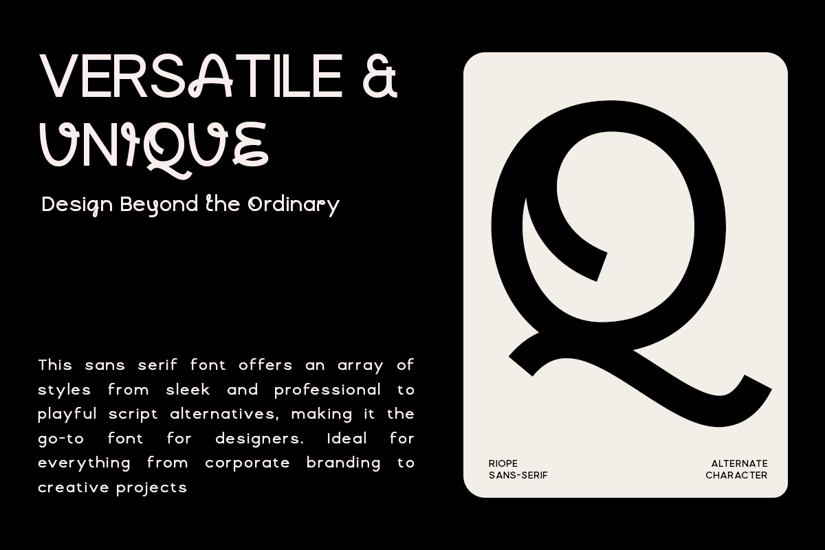 Riope - Unique Modern Logo Font, a Sans Serif Font by roomspace creative lab (Photo 8 of 11)