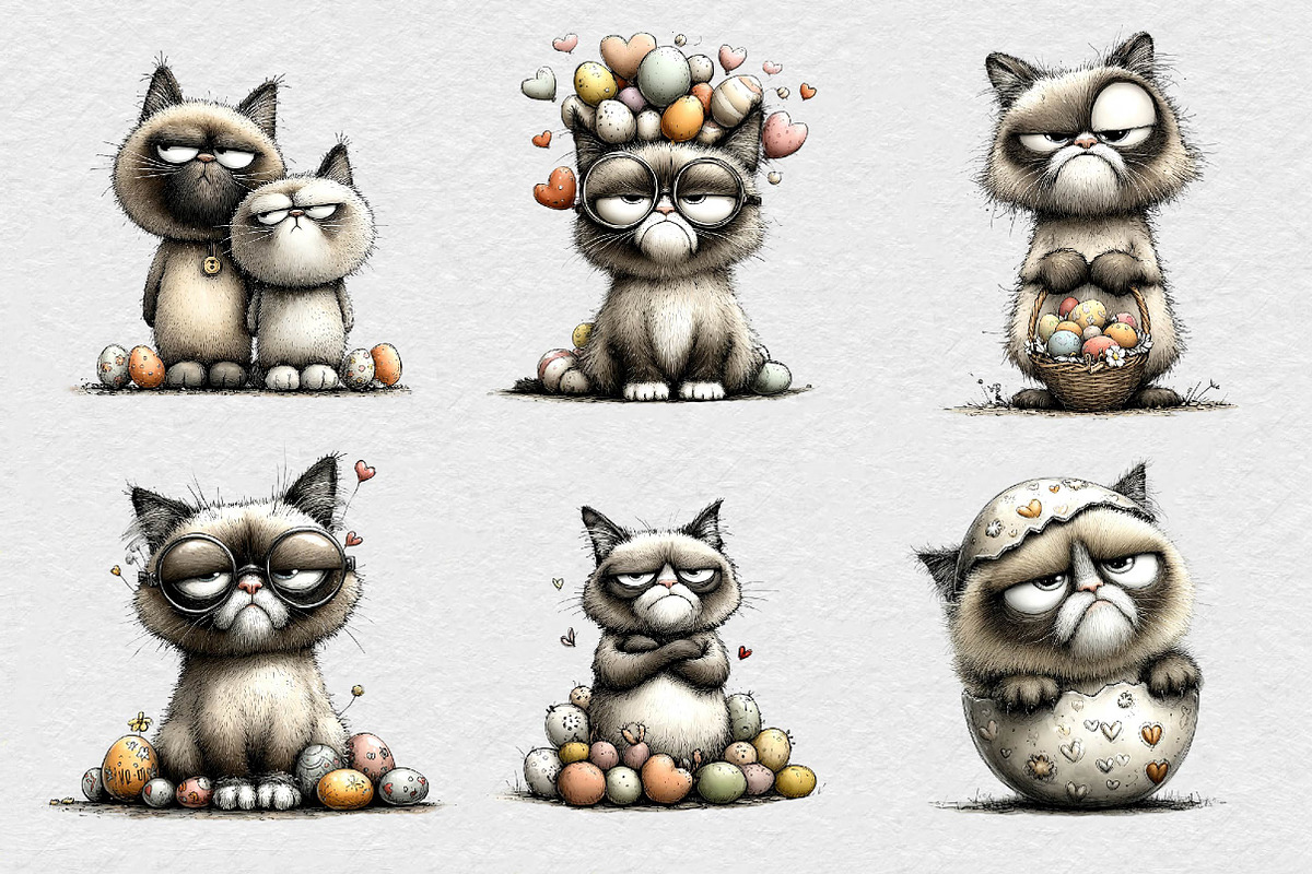 Quirky Easter Grumpy Cat Clipart, an Illustration by DreamCafeArt (Photo 5 of 6)