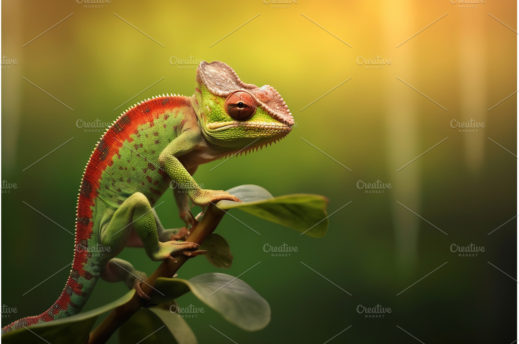 Lizard chameleon on green floral, an Animal Photo by Beautiful things