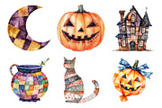 Watercolor Patchwork Style Halloween, an Illustration by Daily.Designs (Thumbnail 4 of 5)