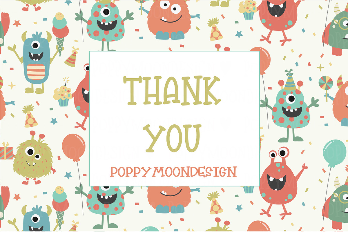 Monster party clipart & paper set, an Illustration by Poppymoondesign (Photo 5 of 5)